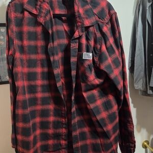 Pink Dolphin Red and Black Plaid Shirt